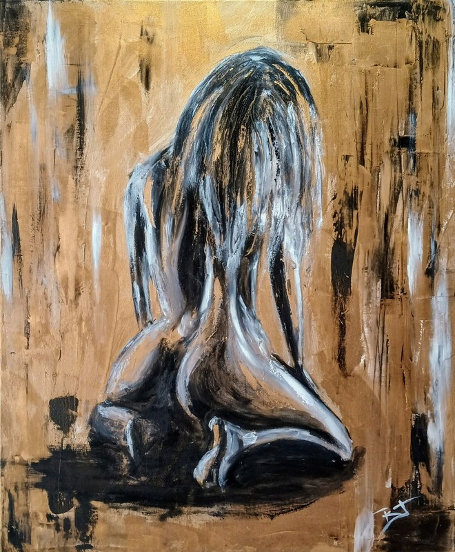 High Heat, Framed. 20×24 inch oil on canvas. Modern Figure by Roger Gelis