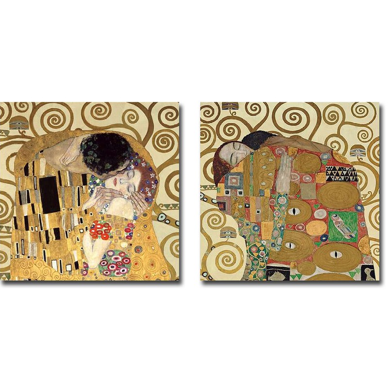 The KIss & The Embrace by Klimt 2-pc Gallery Wrapped Canvas Giclee Art Set