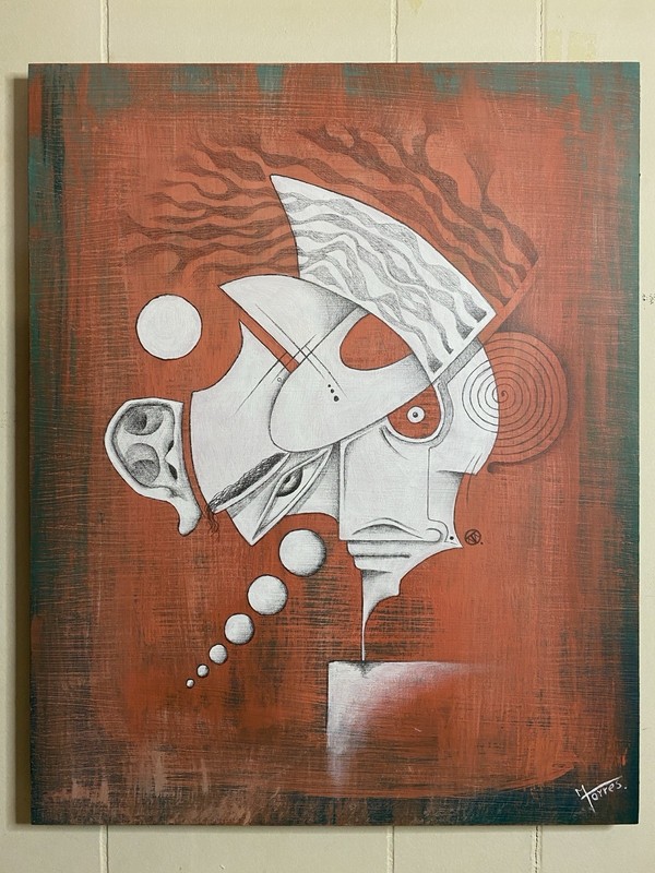 Original Acrylic And Pencil Surreal Painting On 16x24 Inch Wood Panel