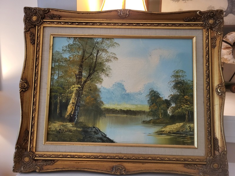 Orginal Signed River Landscape Oil The Hecht Co Gold Gild Ornate Wood Frame