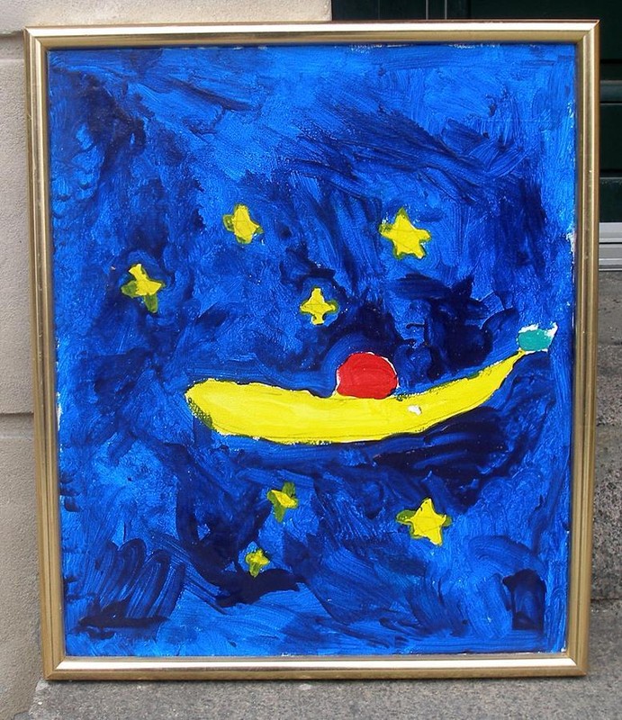 Mid Century Danish Modern Oil. Shooting star in space.