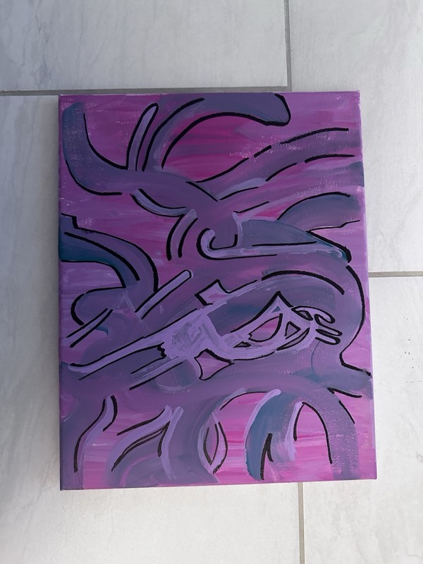 Abstract Purple Pink Acrylic Canvas Painting Small Handmade Contemporary Art