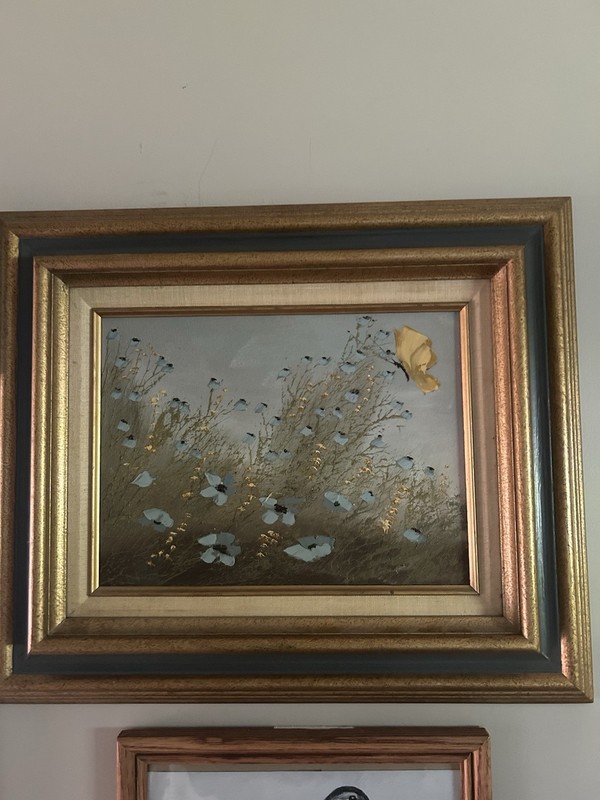 1978 Fredrix Oil Painting On Canvas Still Life Flowers And Butterfly