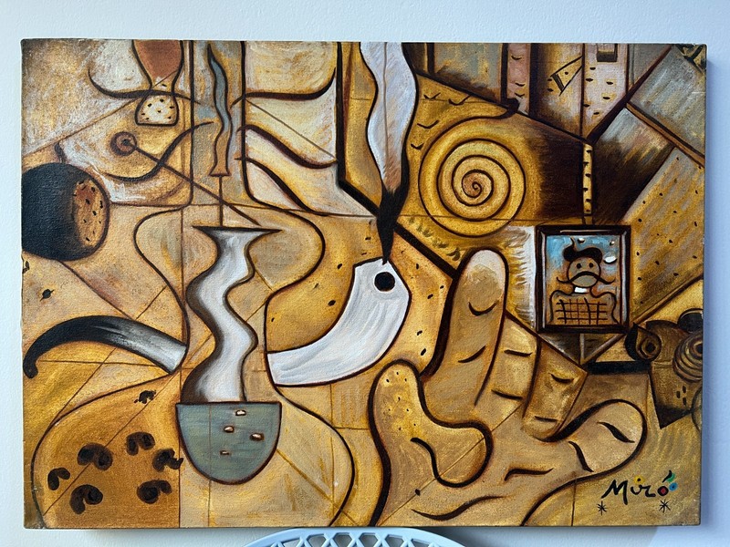 JOAN MIRO OIL ON CANVAS PAINTING RARE SIGNED 20 x 28 inch