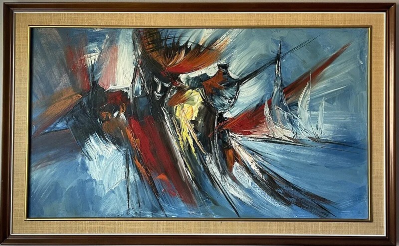 LARGE ANTIQUE MID CENTURY MODERN ABSTRACT OIL PAINTING OLD VINTAGE EXPRESSIONIST