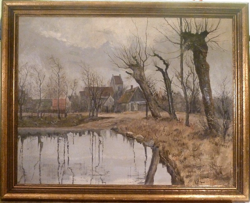 UNIDENTIFIED ARTIST! VILLAGE SCENERY FROM UDBY-DK WITH CHURCH