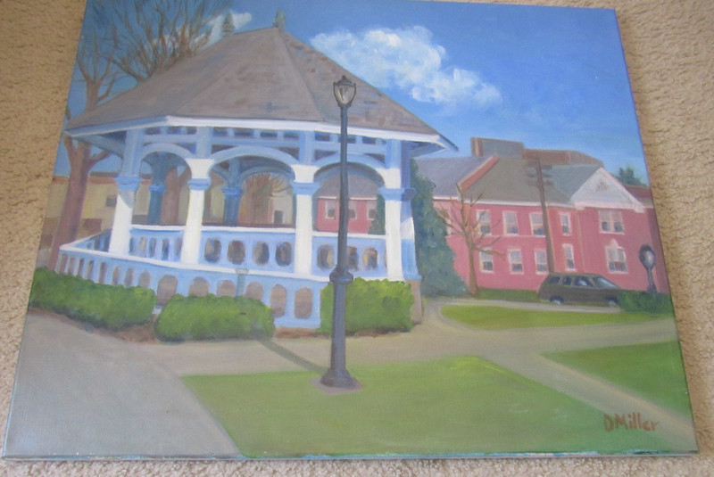 Large Oil Painting of Town Square (Gazebo) by Deborah Miller; 20 x 24