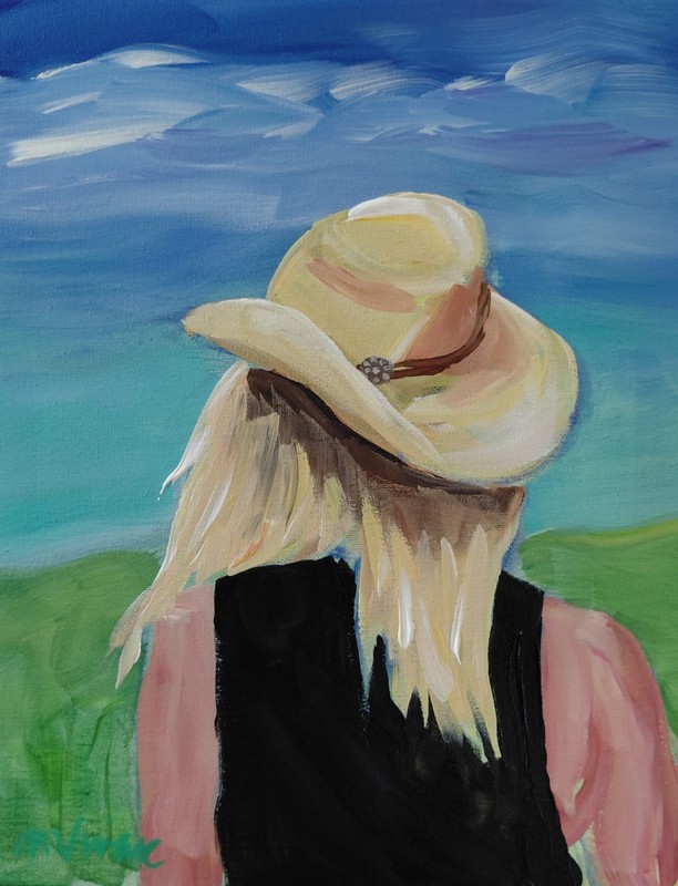 MONA VIVAR 14 x 11 Modern Cowgirl Canvas Painting – Contemporary Home Art