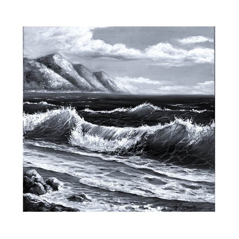 Seascape painting, Seashore, wave original painting, Mountain landscape 5238 cm