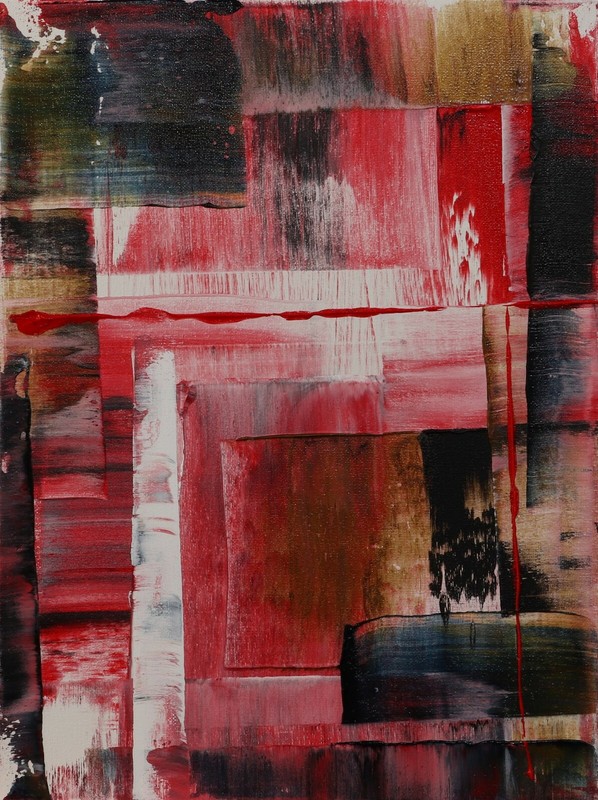 ShawNshawN Original Abstract Painting on Canvas – 11×14 Red Black Art