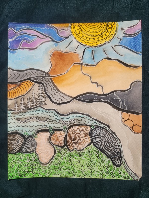Lined Forest- Original Abstract Watercolor W Ink On 140lb Watercolor Paper, 6x7" gallery