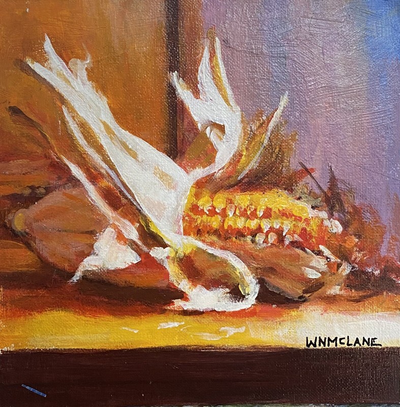 Corn Shucked. Acrylic On Canvas Board. 8”x 8.” Original New. Bill McLane.