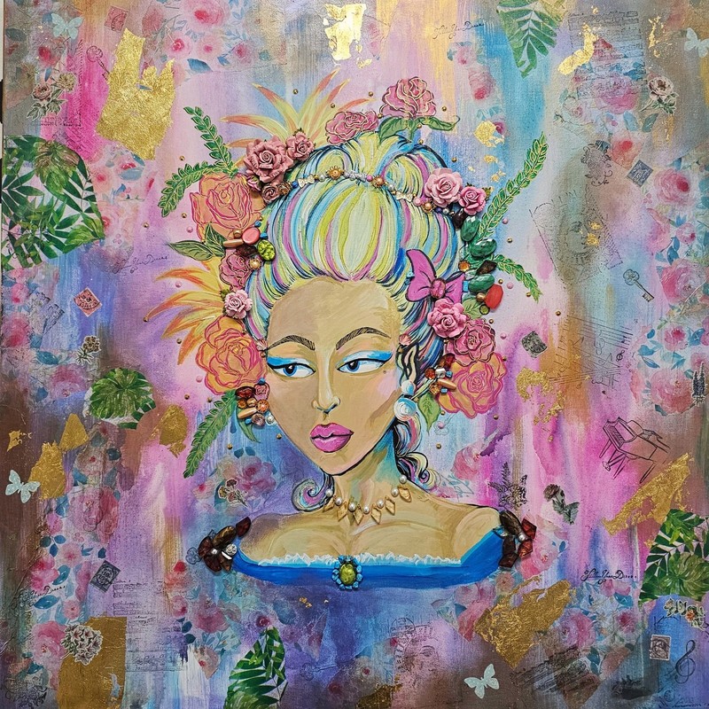 Original large MIXED MEDIA gallery wrapped canvas painting Vintage theme