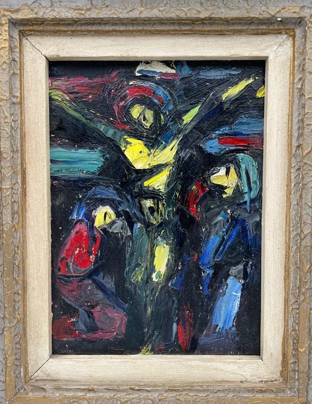 Helene VOGT (1902-1994) Crucifixion Christ Mary Magdalene St Paul Oil Painting