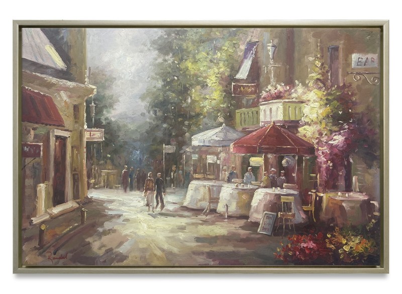 Hungryartist -Original Painting of Sunny Street View on Canvas 24×36 Framed