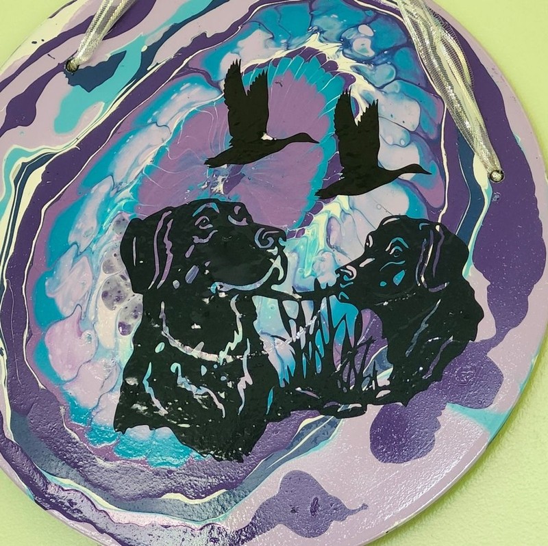 Hand Crafted Colorful Hunting Dog Fluid Art Painting On 12″ Vinyl Record