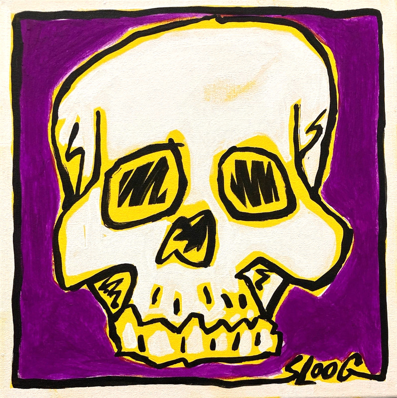 SLOOG Original Art Colorful Pop Art Painting on Canvas 12×12 Skull Face Purple