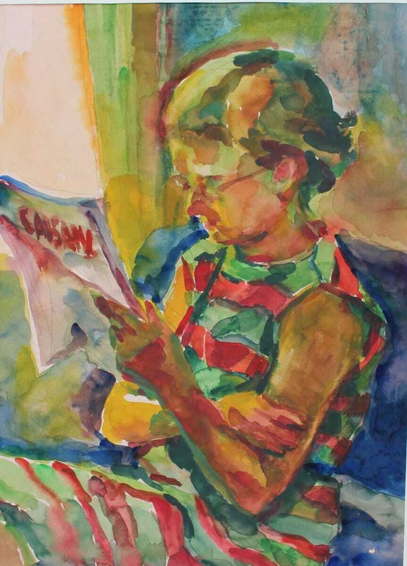 Helmet Magold (1910 – 1989) – Christa Reading Watercolour 1958