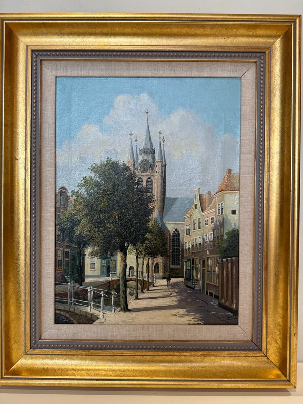 Jacobus Lambertus Dispo Original Oil Painting Old Amsterdam Landscape