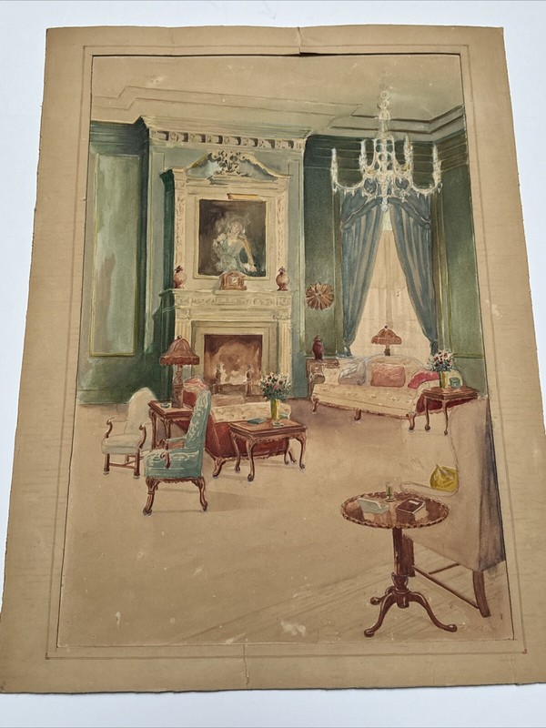 ANTIQUE INTERIOR PAINTING BY CARY 19TH TO 20TH CENTURY HEIRLOOMS ILLUSTRATION