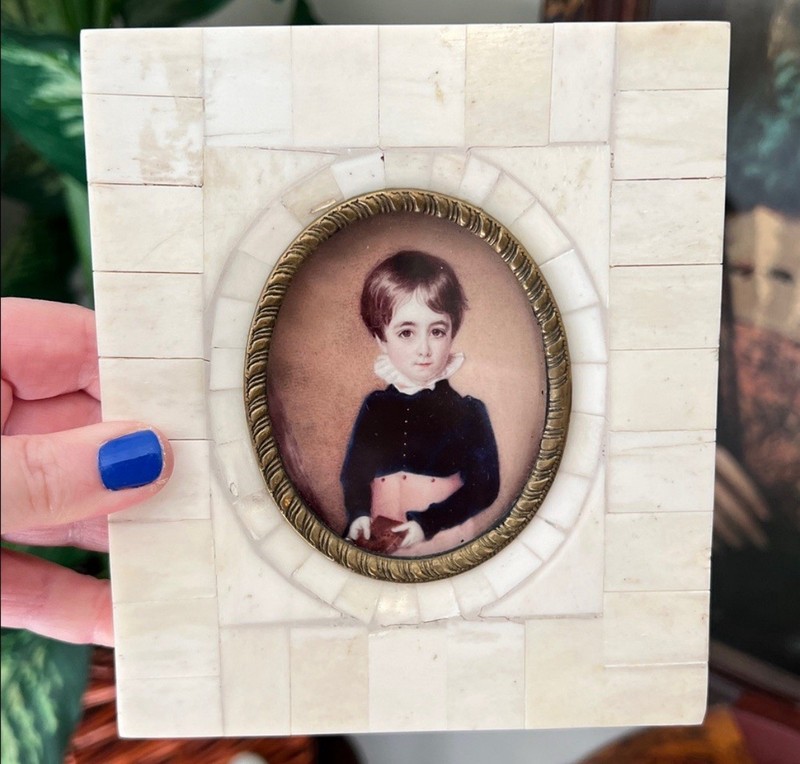 Antique Style Lithograph Mini Cameo Framed Portrait Horn/Bone Frame Neoclassical