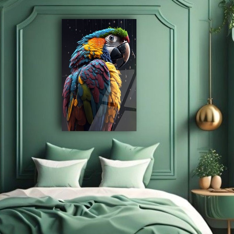 3D Painting Parrot Bird Art UV Printed Acrylic Glass Modern Pet Wall Decor gallery