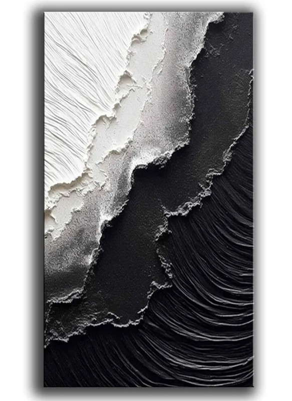 Black & White Wall Art Handmade Art Oil Painting On Canvas Ocean Wave Beach