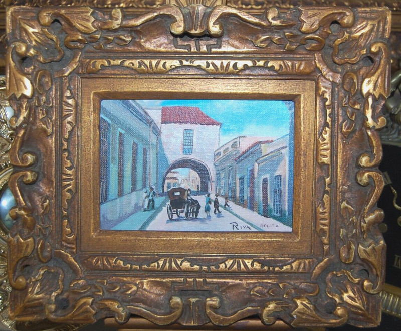VTG SIGNED FRAMED ORIGINAL OIL OLD COLONIAL UNDERPASS HAVANA, CUBA ARTIST: RIVA