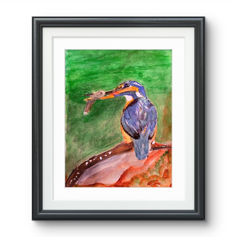 Kingfisher Vibrant Abstract Expressionism Watercolor On Paper Painting 8x10 1/2. gallery