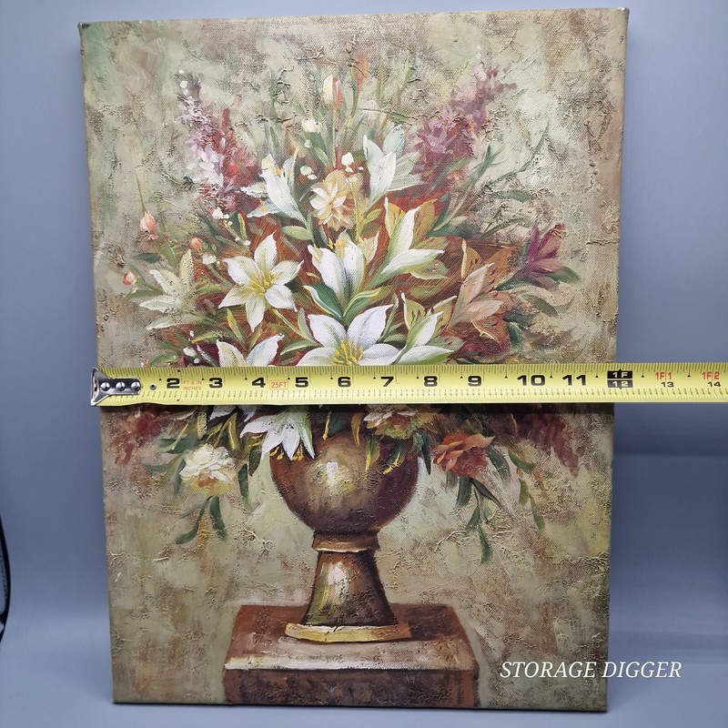 Vintage Art Original Oil Painting of Still-Life Flower Pot on Canvas 12" x 16" gallery