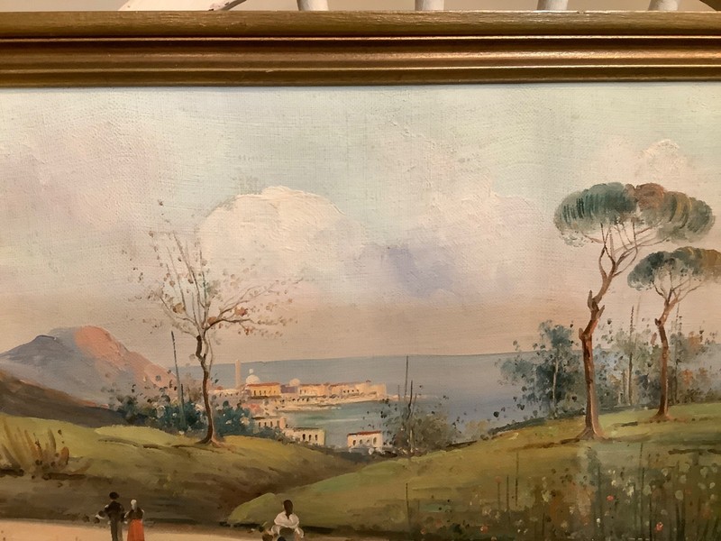 Vintage Mid Century Italian Impressionist Oil Painting Coastal Landscape Signed gallery