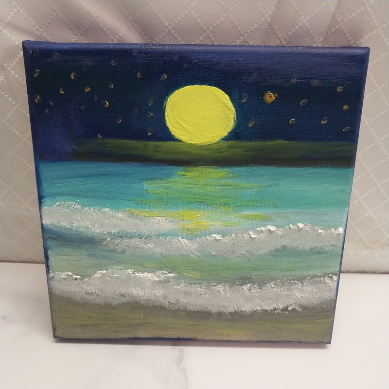 Seascape Oil Painting small square canvas by Vickie