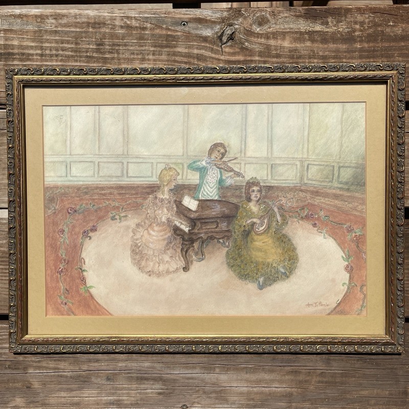 VTG Water Color Painting Custom Framed & Signed Victorian Music 16×21
