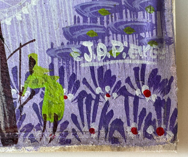 J.A. PIERRE SIGNED HAITIAN CARIBBEAN OIL PAINTING FIELD WORKERS LABORERS ON HILL gallery