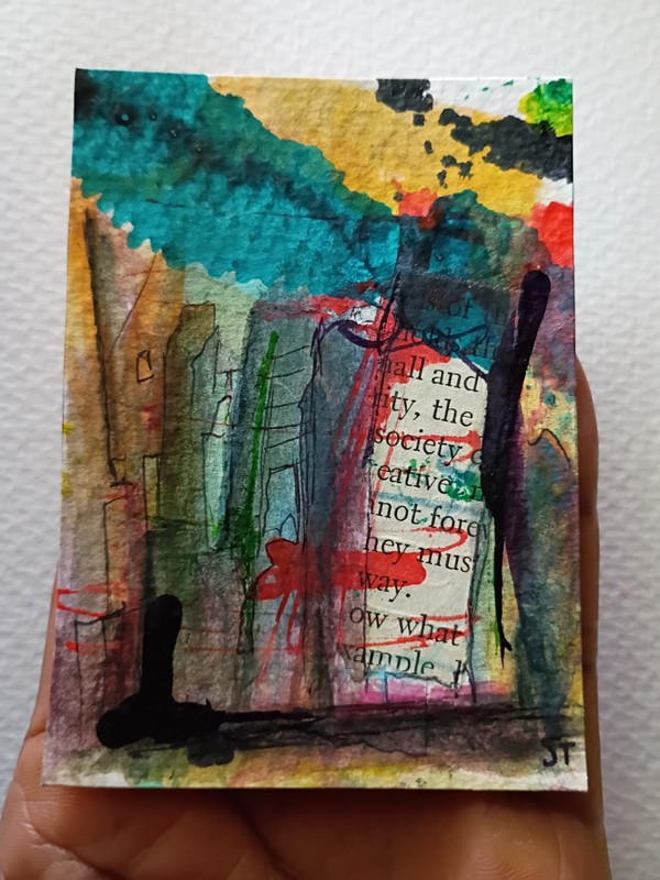 ACEO Original Art Card Abstract Drawing Ink Watercolor Signed AB0703B gallery