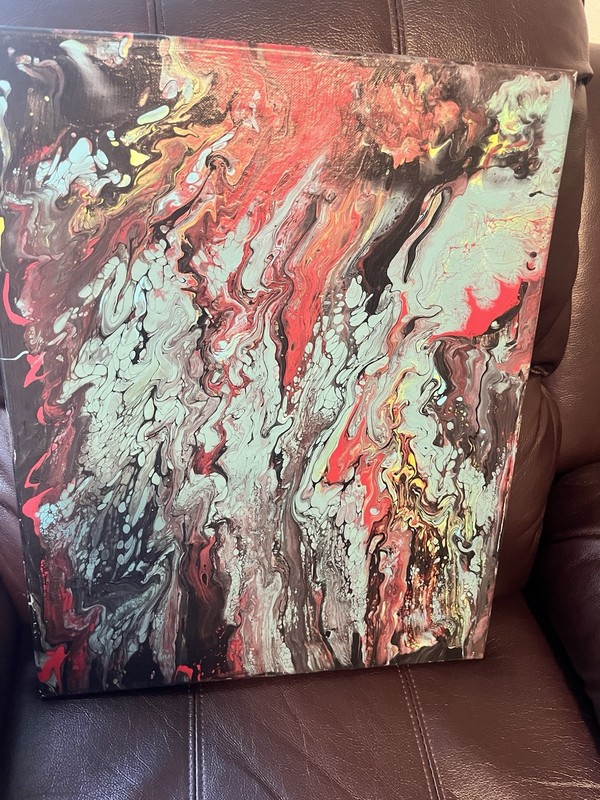 Acrylic Oil Paint Swirl Green/Red/Black Canvas Size 16 X 20