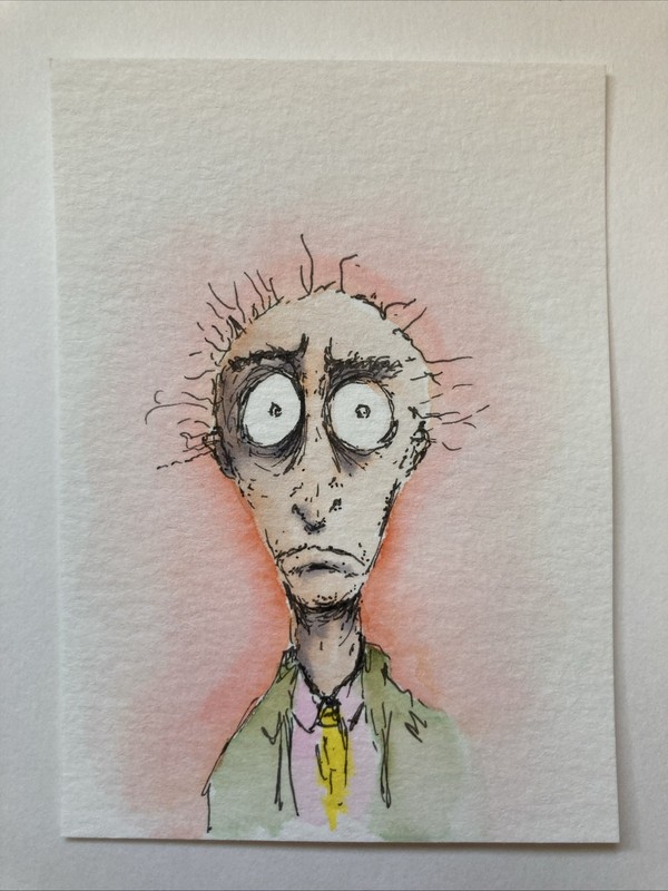 ACEO Original Watercolor Painting Abstract Man ATC Artist Trading Card OOAK