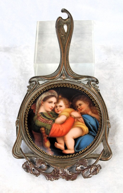 Antique Porcelain Plaque Madonna of the Chair after Raphael Firenze Dated 1912