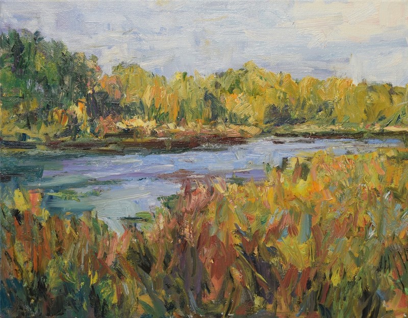 Art Original Oil Painting RM Mortensen «Backwater Bayou» River Nature Lake