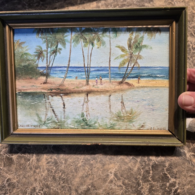 Vintage 1981 A. King Beach Scene Oil Painting on Canvas «Blanche’s View»…