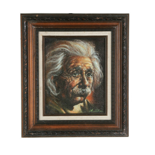 «Albert Einstein» By Anthony Sidoni Signed Oil on Canvas 15 1/2″x13 1/2″