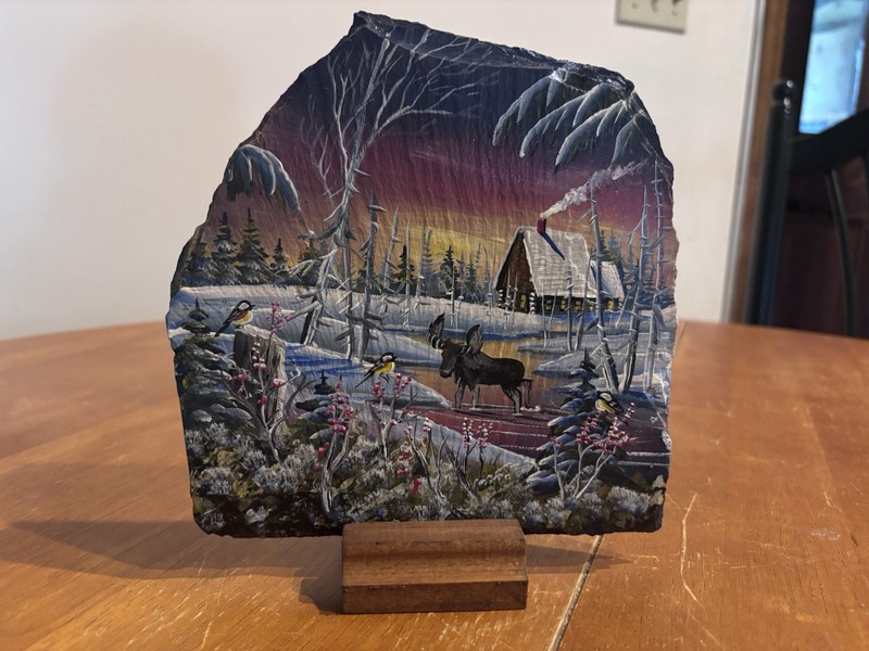 Hand painted Winter Scene On Slate 7.5x 6”