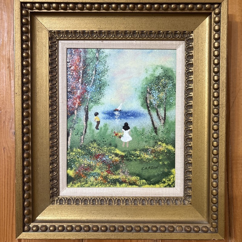 Louis Cardin Enamel On Copper Signed Children Sail Boat Authentication Attached