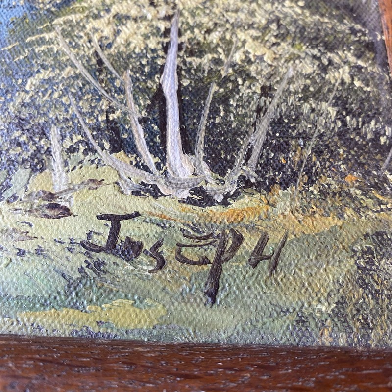 VTG Original Oil Painting Texture Mountain Water Trees Landscape Joseph MCM gallery