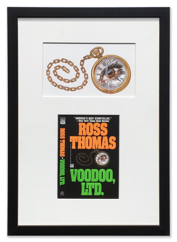 Voodoo, Ltd. by Ross Thomas cover art framed with paperback first edition cover