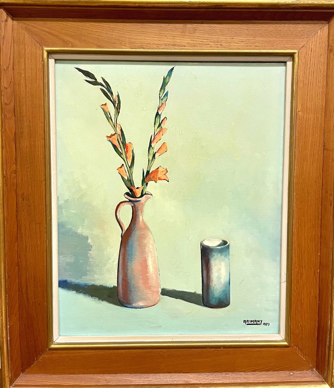 JOSEP LLUIS ARIMANY. STILL LIFE OF GLADIOLUS. OIL ON CANVAS. SPAIN. 1977