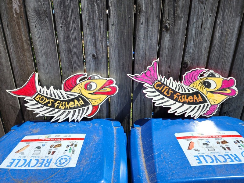 Two Vintage Small/Medium Handmade Original Restroom Boy’s/Girl’s Fish Paintings