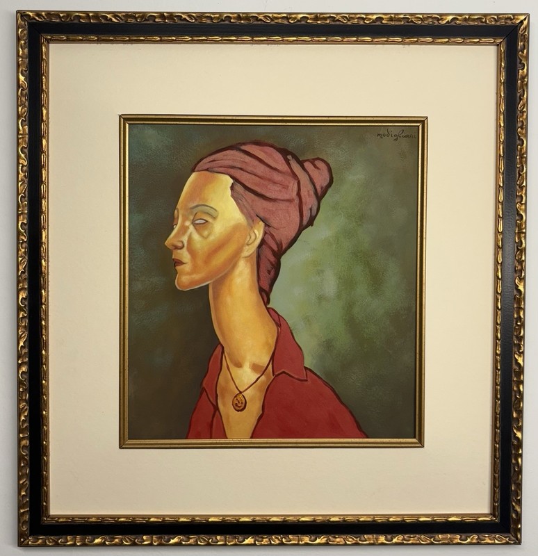 Amedeo Modigliani Oil On paper 1884 – 1920 In The Style Of painting Framed