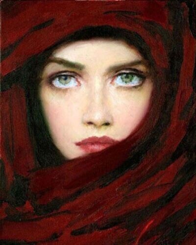 MQ696 Stretched Canvas Frame / Unframed Red Scarf girl lady Oil Painting