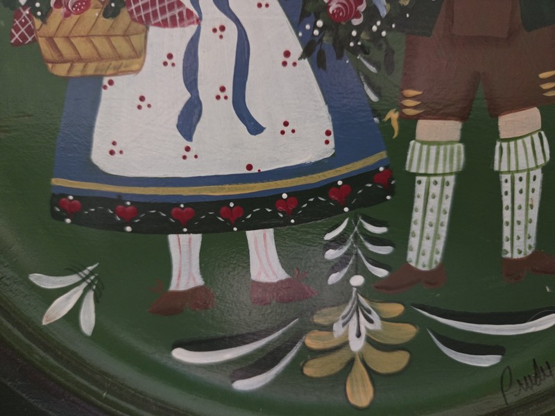 Rare Artist Signed Prudy E Vannier 2 Folk Art Wooden Tole Ware Dutch Wall Decor gallery